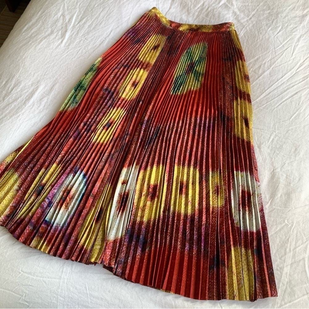 NWT Ulla Johnson Rami Satin Pleated Accordion A Line Midi Maxi Skirt Sunsprite - Picture 10 of 16